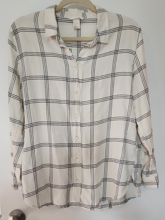 H&M Tops - H&M Cream Button-Down Shirt with Black Windowpane Plaid